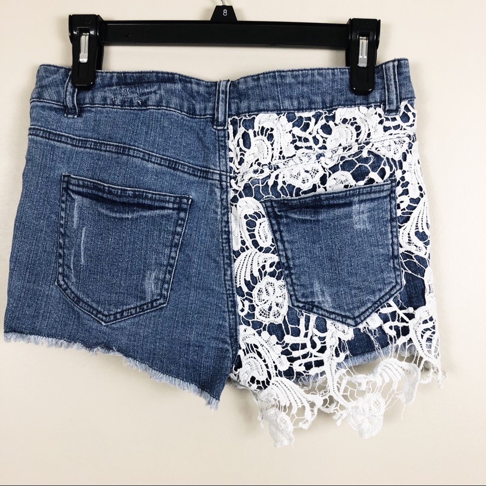 Love, Fire Boho Denim Shorts with Crochet Half - Picture 3 of 4
